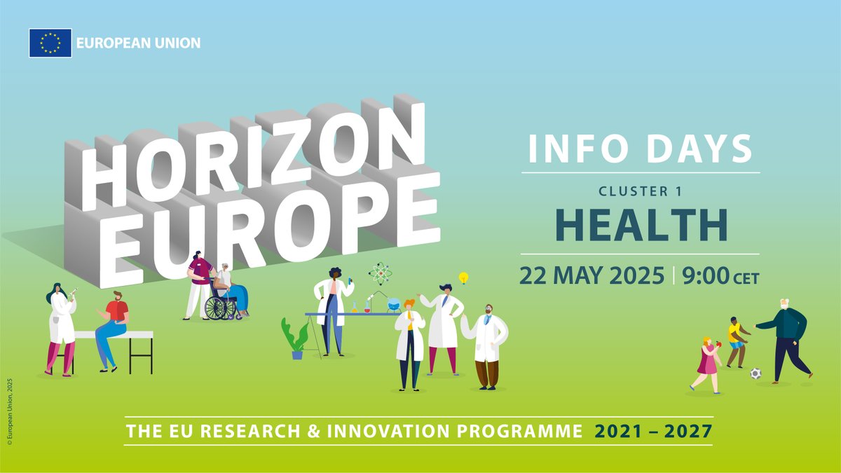 Join us for the upcoming Horizon Europe Info Day for Cluster 1 'Health' and learn about the #HorizonEU call topics of the 2025 programme!

📅 22 May
🕐 9.00 - 16:10 CEST

Join the livestream: …rch-innovation-community.ec.europa.eu/events/3F0n7H4…