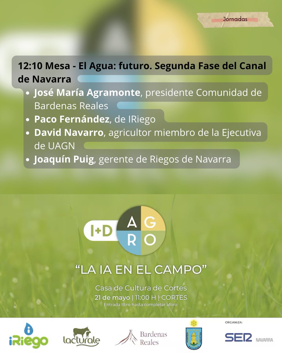 UAGNavarra's tweet photo. 🌱 Jornada 'I+D AGRO #NAVARRA: la #innovación arraigada en el #agro' de @SERnavarra

👨‍🌾 Participa: @DnavarroDavid, vocal de #UAGN, dialogando sobre #agua y la II fase del #CanaldeNavarra  👏

🆕 Noticia: https://t.co/IQEuCujtpA

#UAGNalserviciodelagro
#UAGNapuestaporlainnovación https://t.co/7LEYWTaoqi