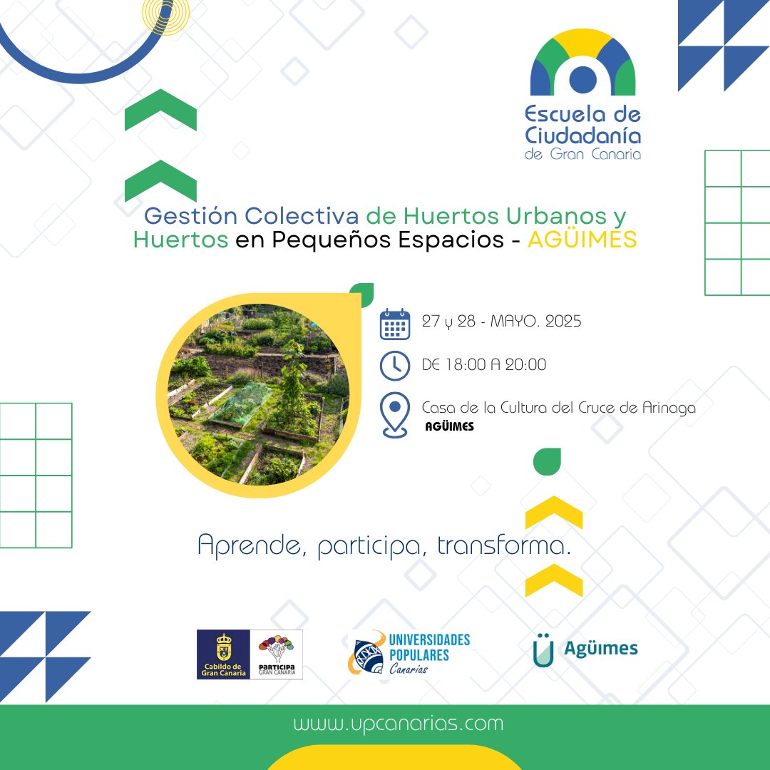 participaGC (@participagc) on Twitter photo 🌱 ¡Cultiva comunidad y salud en tu entorno!
La Escuela de Ciudadanía de Gran Canaria, impulsada por la <a href="/up_canarias/">Universidades Populares de Canarias</a> (ACUP) y la Dirección Insular de <a href="/ParticipaGC/">participaGC</a> del <a href="/GranCanariaCab/">Cabildo Gran Canaria</a> en colaboración con el <a href="/AytodeAguimes/">Ayuntamiento de Agüimes</a>, le invita a participar en el taller:
🌿 Gestión 🌱 ¡Cultiva comunidad y salud en tu entorno!
La Escuela de Ciudadanía de Gran Canaria, impulsada por la <a href="/up_canarias/">Universidades Populares de Canarias</a> (ACUP) y la Dirección Insular de <a href="/ParticipaGC/">participaGC</a> del <a href="/GranCanariaCab/">Cabildo Gran Canaria</a> en colaboración con el <a href="/AytodeAguimes/">Ayuntamiento de Agüimes</a>, le invita a participar en el taller:
🌿 Gestión
