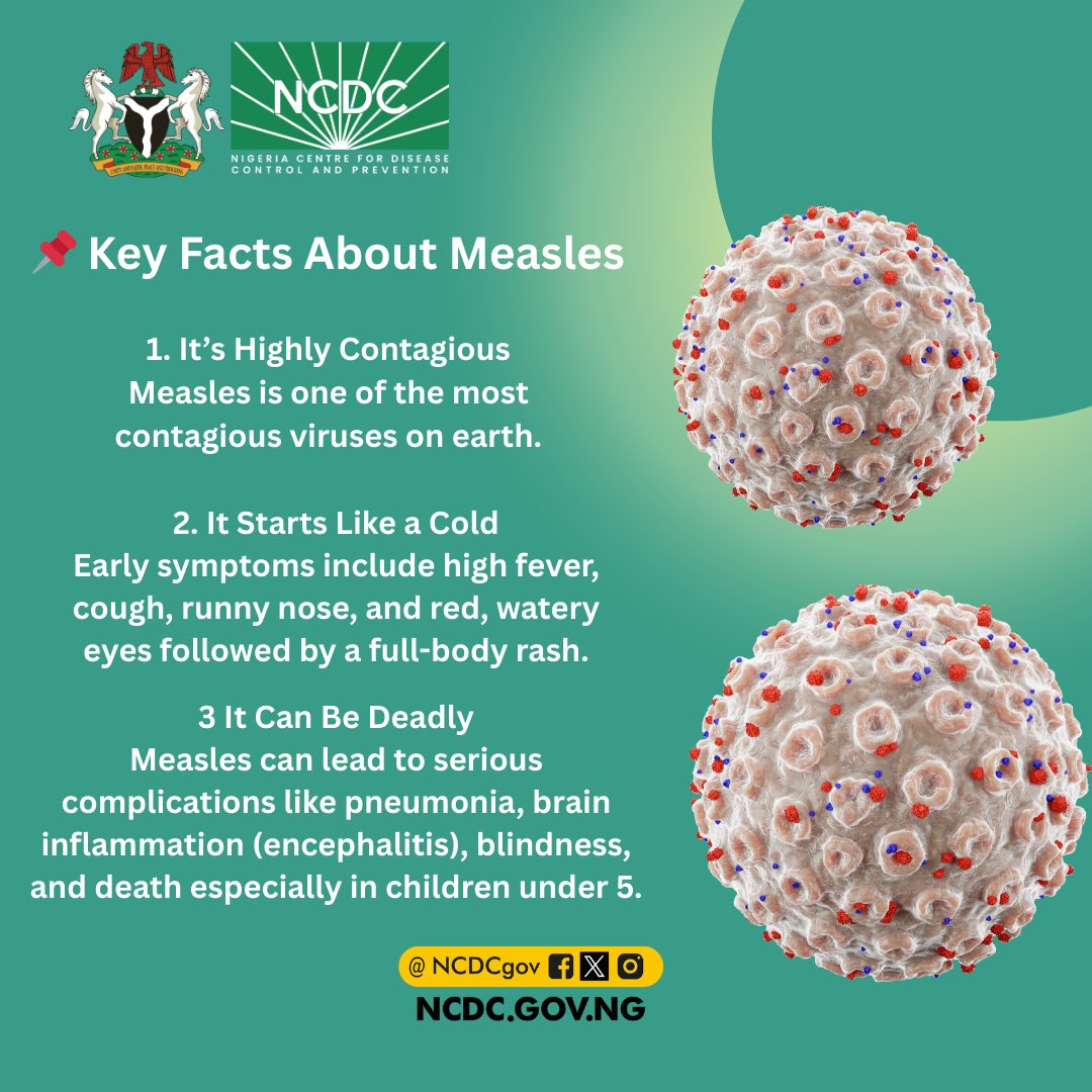 Protect your child, protect your community, vaccinate against measles today.

Measles is preventable. Let’s not take chances.
#VaccinateForLife #MeaslesAwareness #NCDCNigeria