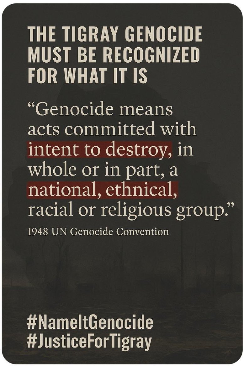 mesiihiluf's tweet photo. 6
They burned Tigrayan villages.
They branded children as “cursed.”
They denied aid.
They silenced witnesses.
This was not war. This was annihilation.
To deny it is to participate in it.
#RecognizeTigrayGenocide #JusticeNow @UKParliament @UN_HRC 
https://t.co/arpPd7tfV6 https://t.co/y44OpezeVc