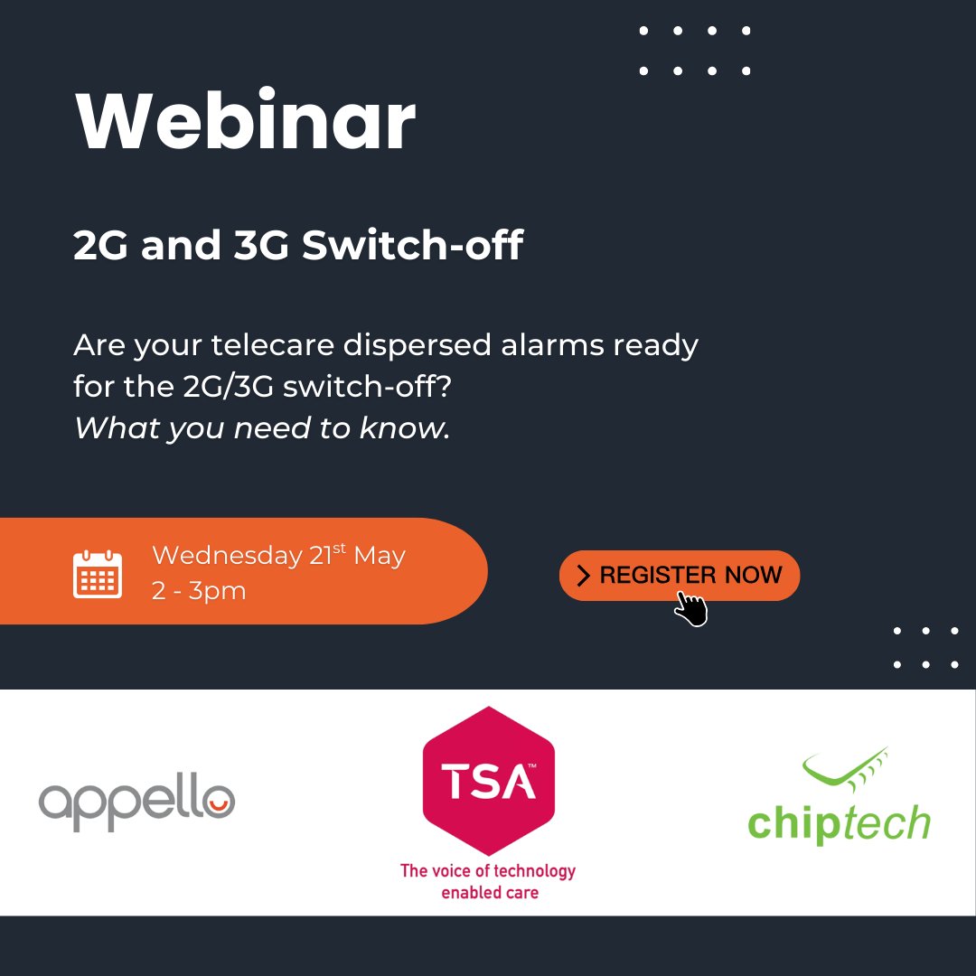 Appello (@appello_uk) on Twitter photo There is still time to register for our upcoming webinar on the 2G and 3G switch-off on May 21st at 2pm: eu1.hubs.ly/H0kdD6h0
We have joined forces with the <a href="/TSAVoice/">TSA (TEC Services Association)</a> and <a href="/ChiptechUK/">Chiptech UK</a> to discuss why the networks are being switched-off and the risks on dispersed alarms. There is still time to register for our upcoming webinar on the 2G and 3G switch-off on May 21st at 2pm: eu1.hubs.ly/H0kdD6h0
We have joined forces with the <a href="/TSAVoice/">TSA (TEC Services Association)</a> and <a href="/ChiptechUK/">Chiptech UK</a> to discuss why the networks are being switched-off and the risks on dispersed alarms.