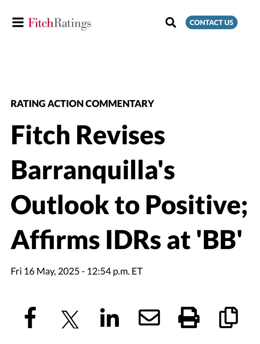 ¡Qué buena noticia: Fitch Ratings nos SUBE la calificación financiera de estable a POSITIVA! 👏🏼

Esto es gracias al compromiso y la confianza de los barranquilleros con el pago de los impuestos, que hacen posibles las inversiones de infraestructura social para cerrar brechas y