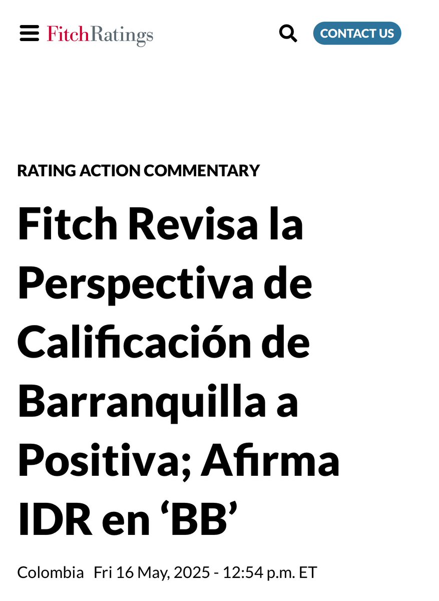 AlejandroChar's tweet photo. ¡Qué buena noticia: Fitch Ratings nos SUBE la calificación financiera de estable a POSITIVA! 👏🏼

Esto es gracias al compromiso y la confianza de los barranquilleros con el pago de los impuestos, que hacen posibles las inversiones de infraestructura social para cerrar brechas y transformar nuestra ciudad; y también a la fuerte capacidad de pago de las obligaciones.

Vamos por buen camino. ¡Seguimos creciendo y construyendo de la mano de nuestra gente para llevar la calificación crediticia de Barranquilla a otro nivel!