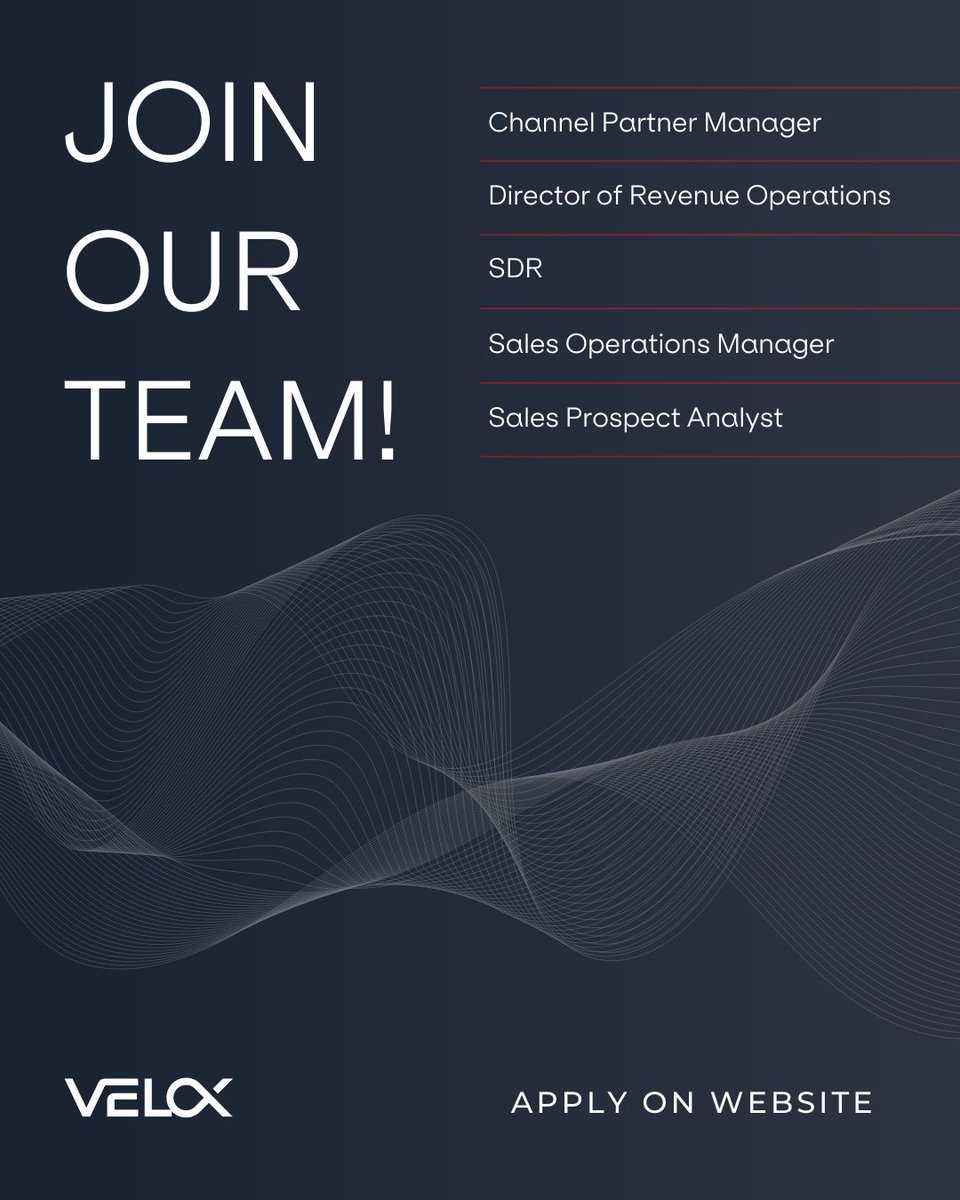 The VELOX team is growing, and some exciting sales roles are open! If you're into building relationships, driving results, and working with a great team, check them out.

buff.ly/8uu27BE  

#hiring #salesjobs #marketingagency #lovewhereyouwork #VELOX