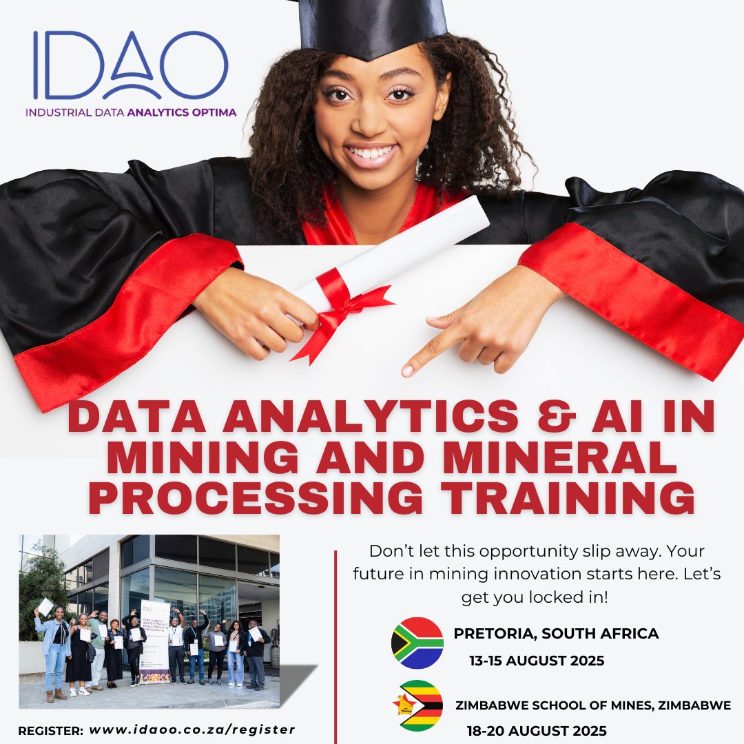 idao_insights's tweet image. Upskill your career today!!

✅ Master data analytics and AI tools used by top mines to boost efficiency by 30%+.
✅ Certification to level up your career.
✅ Live case studies from top mines leading mining innovation.
✅ Network with top industry experts from all over the world.…