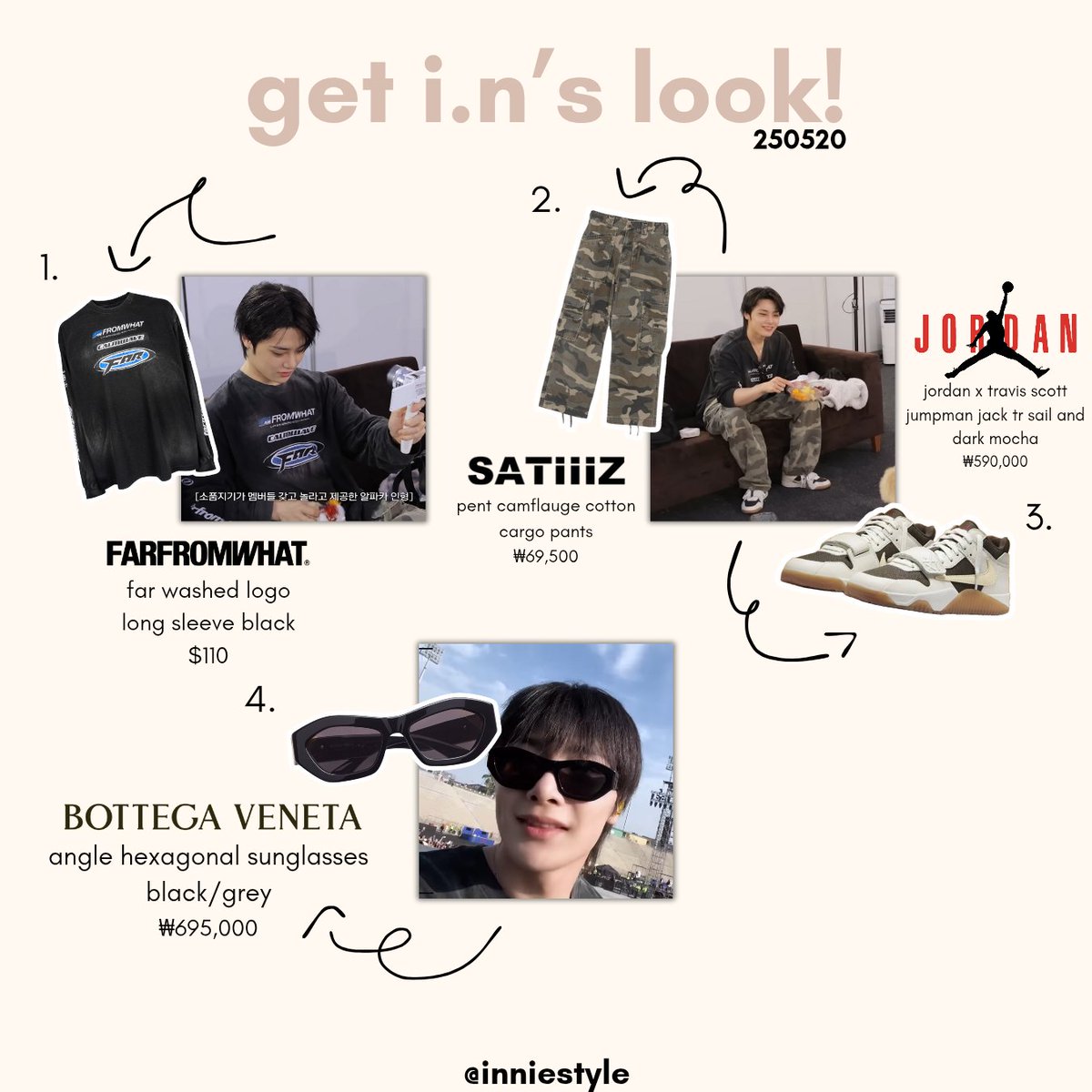 250520 ootd ᯓ★
skz talker go! in lima

— ★ 1. farfromwhat: m.en.farfromwhat.com/product/far-wa…
— ★ 2. satiiz: m.satiiiz.com/product/%ED%8E…
— ★ 3. jordan x travis scott: kream.co.kr/products/237579
— ★ 4. bottega veneta: bottegaveneta.com/ko-kr/%EC%9C%A…

#I_N #아이엔 #StrayKids <a href="/Stray_Kids/">Stray Kids</a>