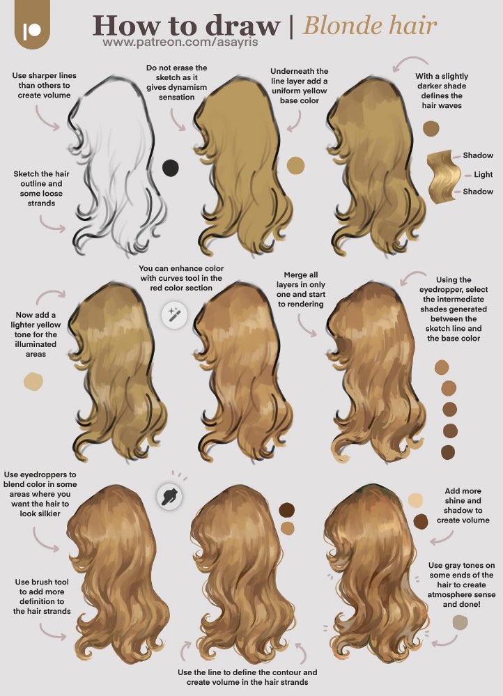 asayris_art's tweet image. How to draw hair ✍🏻✨💇🏼‍♀️