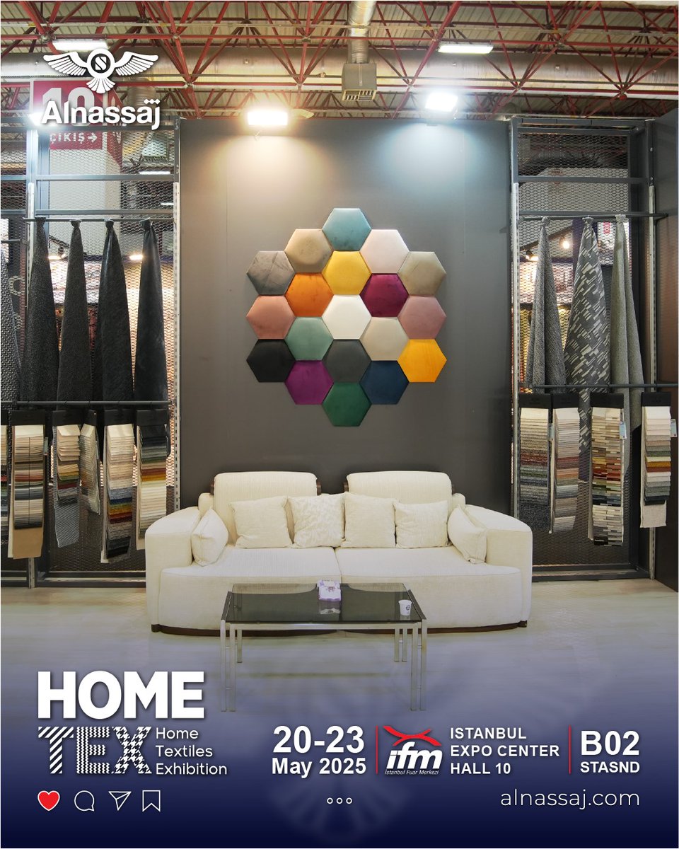 AlNassajTextile's tweet photo. 🚨 انطلقت اليوم فعاليات معرض HOMETEX 2025 في إسطنبول!
📍 زورونا في القاعة 10 – الستاند B02
مجموعة النساج لصناعة الأقمشة ترحب بكم ✨
ننتظركم لاكتشاف تشكيلتنا الجديدة

#LetsMeetInIstanbul #HOMETEX #HOMETEX2025 #evtekstilifuarı #hometextilefair #hometextile #evtekstili #textilefair #textilebusiness
#Chenille #UpholsteryFabrics #InteriorDesign #WholesaleFabrics #AlNassaj #أقمشة_المفروشات #تصميم_داخلي #أقمشة_بالجملة #النساج #النساج_للأقمشة