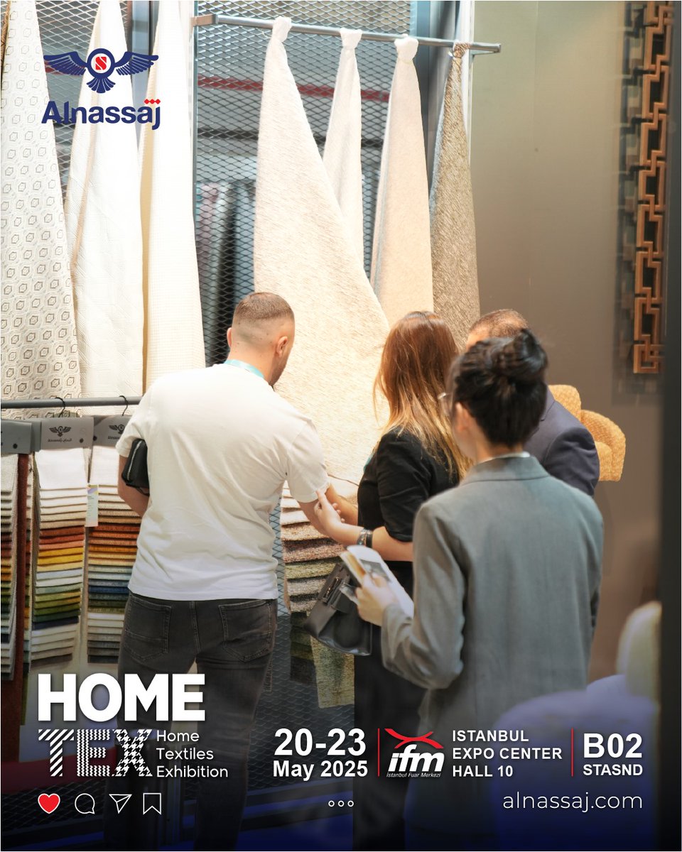 AlNassajTextile's tweet photo. 🚨 انطلقت اليوم فعاليات معرض HOMETEX 2025 في إسطنبول!
📍 زورونا في القاعة 10 – الستاند B02
مجموعة النساج لصناعة الأقمشة ترحب بكم ✨
ننتظركم لاكتشاف تشكيلتنا الجديدة

#LetsMeetInIstanbul #HOMETEX #HOMETEX2025 #evtekstilifuarı #hometextilefair #hometextile #evtekstili #textilefair #textilebusiness
#Chenille #UpholsteryFabrics #InteriorDesign #WholesaleFabrics #AlNassaj #أقمشة_المفروشات #تصميم_داخلي #أقمشة_بالجملة #النساج #النساج_للأقمشة