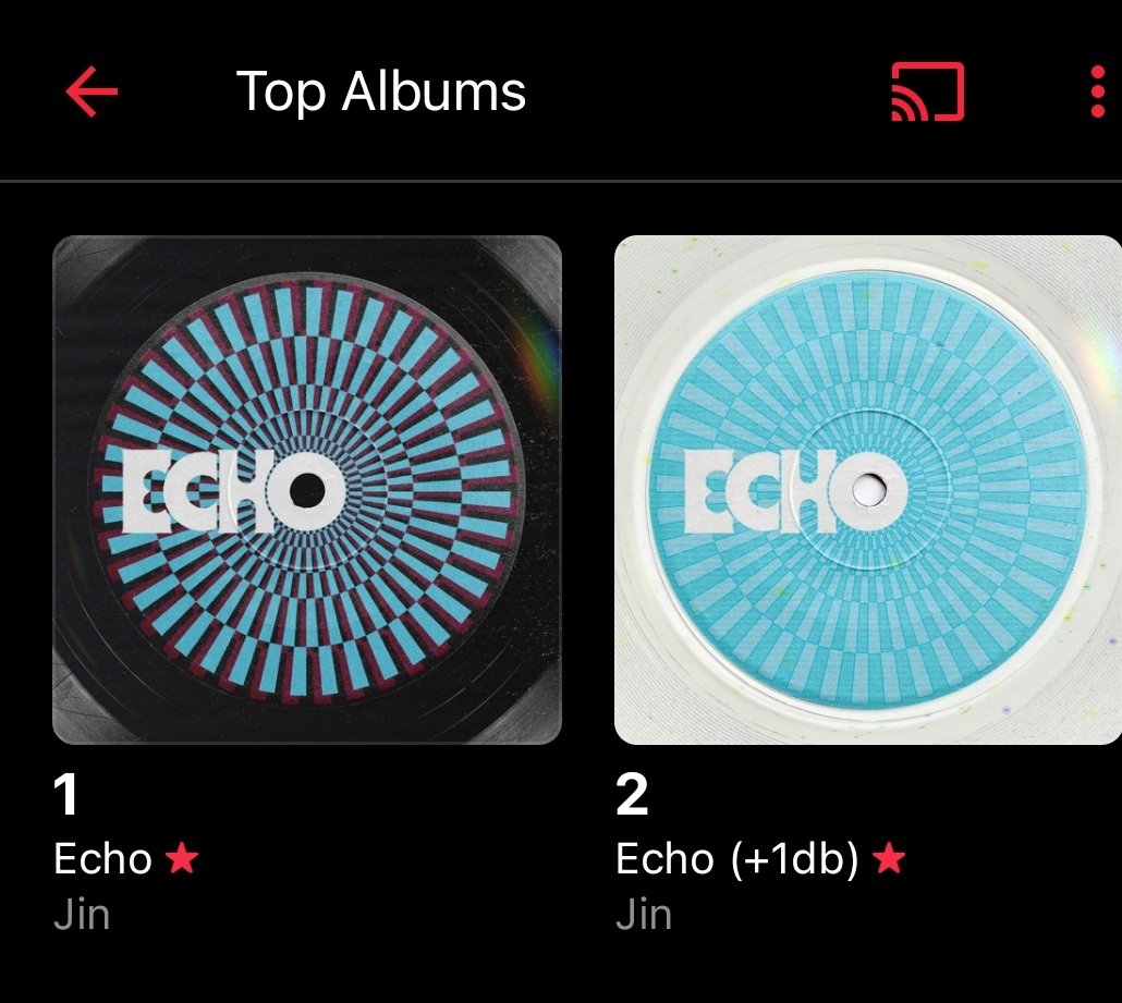 #Jin_Echo and Ech (+1db) occupying the top 2 on Apple Music Morocco Top Albums All Genres chart 

#Jin