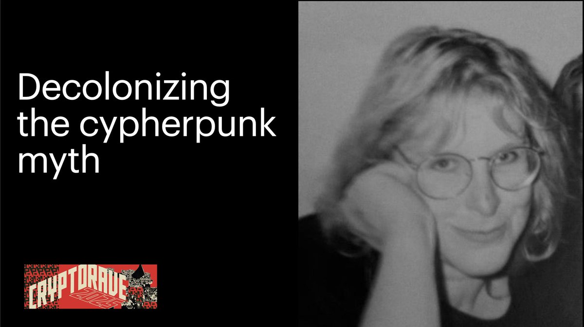 🧵Talk that I gave together with Daniel [<a href="/nymproject/">Nym</a> Head of Growth] at <a href="/cryptoravebr/">CryptoRave 🦄</a> 

It was focused on de-centering myth behind "founding fathers" of cypherpunk, and opening up to broader public who can use cryptography and privacy to get agency over internet.

1