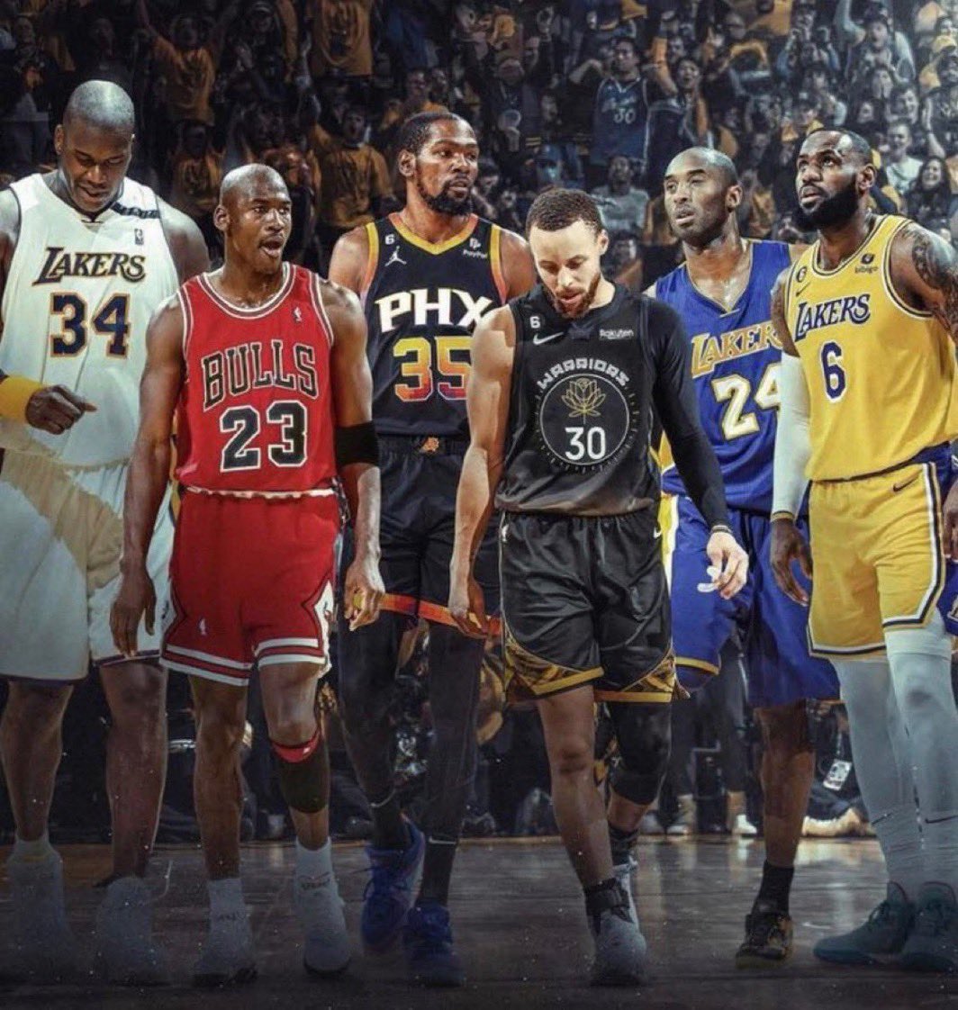 PokerSimmo's tweet photo. Top 6 all time greats nba
MJ Curry Durant LeBron Kobe Shaq
#nba https://t.co/3eNec8q3hJ