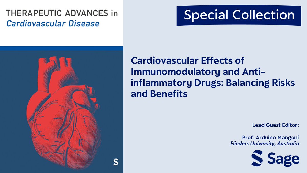 TACardio's tweet image. Submissions are now open for our Special Collection:
"Cardiovascular Effects of Immunomodulatory and Anti-inflammatory Drugs: Balancing Risks and Benefits"
🗓️ Deadline: Oct 31, 2025 🔗 journals.sagepub.com/topic/collecti…