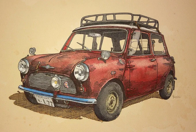 試しに太線入れてみた。やりたい方向性とは違うが絵としてはマシになったな。ポストカードくらいに縮小してプリントする分にはいいかもしれん。 