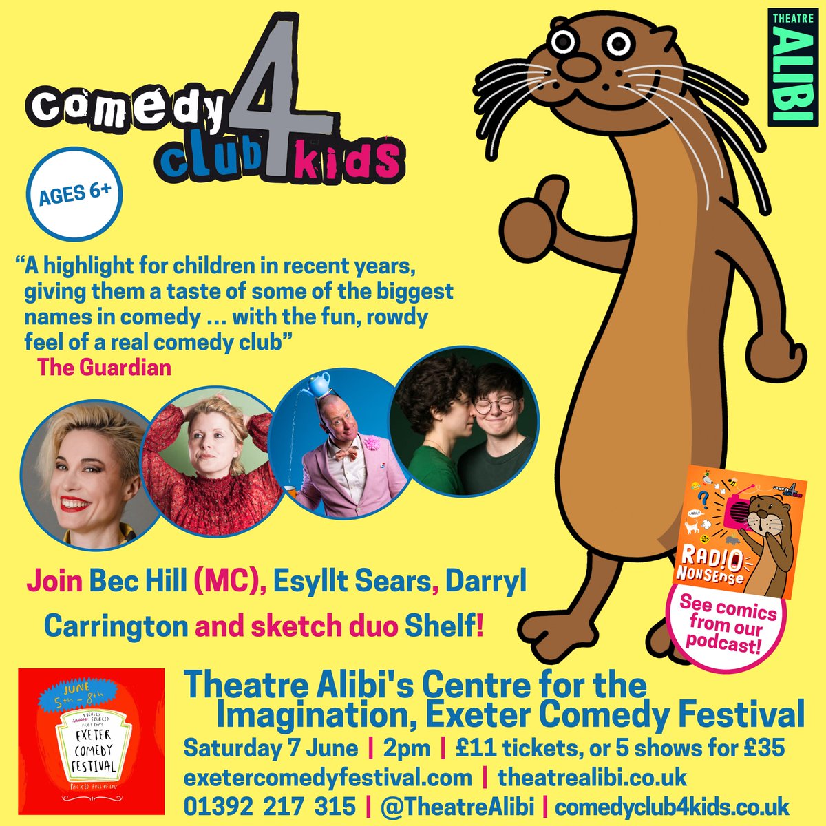 Exeter! We're part of #ExeterComedyFestival on Saturday June 7th. Get tickets here exetercornexchange.co.uk/whats-on/exete… for our 2pm extravagaaaanza, with <a href="/bechillcomedian/">Bec Hill</a>, <a href="/EsylltMair/">Esyllt Sears</a>, Darryl Carrington* and <a href="/shelfcomedy/">Shelf</a>*! Whoop!

* Also doing family-friendly shows later that afternoon.