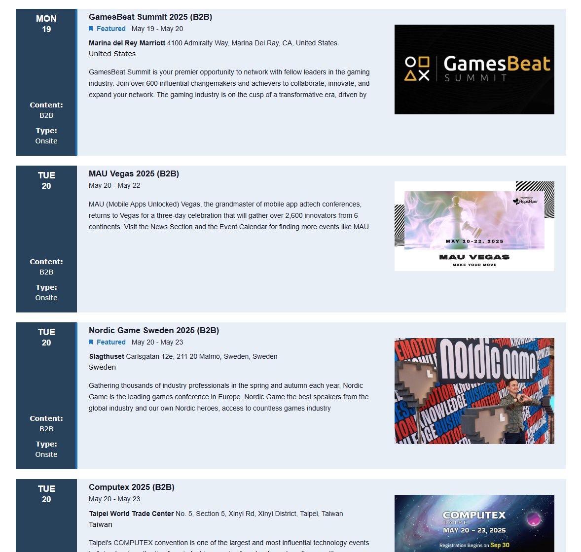 eventsforgamers's tweet photo. We're just over halfway through the month and there's still a plethora of events to attend! 🎉

Check them out: https://t.co/kpFCazDojT #GameDev #GamesBeat #Computex #GameConference #GameConvention https://t.co/JxOKFVkJfH