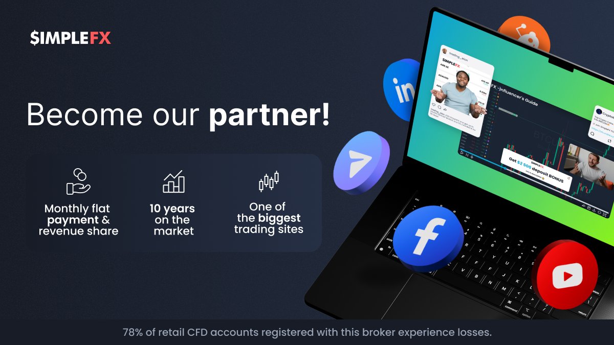 SimpleFXaff's tweet photo. ✔ Up to 50% revenue share
✔ 5% cashback for your referrals
✔ Ready-to-use banners.
Start now: https://t.co/KHT2b4bfXU
#SimpleFX https://t.co/EjDSGmPWRa