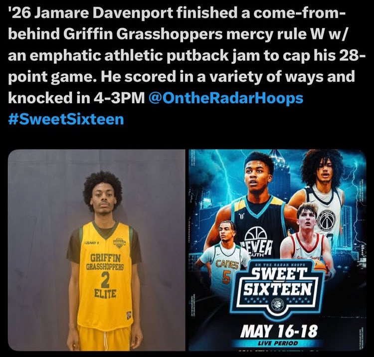 GGE_Basketball (@ggrasshoppers) on Twitter photo Make’em See You!
Griffin Grasshoppers Elite 17U Jamare Davenport 6’6 Eagle’s Landing HS 2026 working it! <a href="/TheWelchyReport/">Welchy Report</a> <a href="/PRO_Movement1/">#PRO Elevation Inc. | #PRO Movement Athletics</a> <a href="/and1basketball/">AND1 Basketball</a> <a href="/RYZEHoops/">RYZE Hoops</a> <a href="/HoopSeenGA/">HoopSeen Georgia</a> <a href="/KyleSandy355/">Kyle Sandy</a> <a href="/SHReport/">SouthernHoopsReport</a> <a href="/connectbleague/">Connect Basketball League (CBL)</a> <a href="/hoop_connect/">Hoop Connect</a> <a href="/Rivals/">Rivals</a> <a href="/BTS_Report/">Baseline To Sideline(Ωψφ)</a> <a href="/swish_scout/">SWISH SCOUTING</a> <a href="/OntheRadarHoops/">Shun Williams</a> Make’em See You!
Griffin Grasshoppers Elite 17U Jamare Davenport 6’6 Eagle’s Landing HS 2026 working it! <a href="/TheWelchyReport/">Welchy Report</a> <a href="/PRO_Movement1/">#PRO Elevation Inc. | #PRO Movement Athletics</a> <a href="/and1basketball/">AND1 Basketball</a> <a href="/RYZEHoops/">RYZE Hoops</a> <a href="/HoopSeenGA/">HoopSeen Georgia</a> <a href="/KyleSandy355/">Kyle Sandy</a> <a href="/SHReport/">SouthernHoopsReport</a> <a href="/connectbleague/">Connect Basketball League (CBL)</a> <a href="/hoop_connect/">Hoop Connect</a> <a href="/Rivals/">Rivals</a> <a href="/BTS_Report/">Baseline To Sideline(Ωψφ)</a> <a href="/swish_scout/">SWISH SCOUTING</a> <a href="/OntheRadarHoops/">Shun Williams</a>