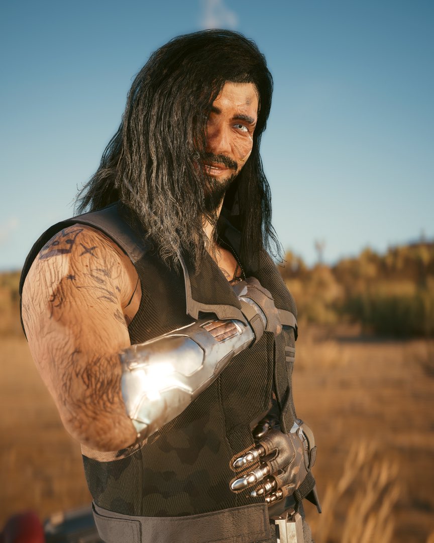 yourlocalmerc's tweet photo. Yesterday I did a design for Vic if he was a nomad and ngl the long hair is growing on me
——
#Cyberpunk2077PhotoMode #Cyberpunk2077 https://t.co/RM9MmVa89f