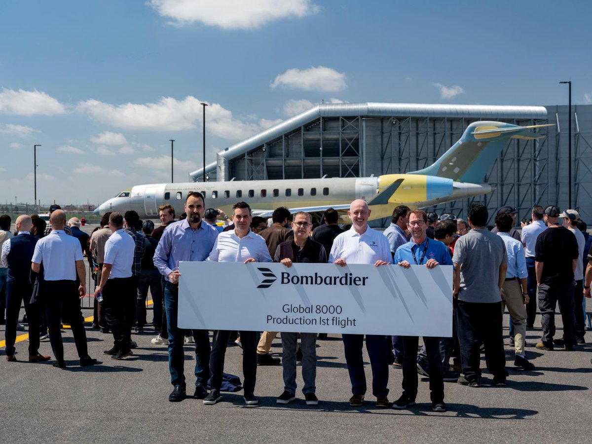 Bombardier (@bombardier) on Twitter photo The world’s fastest business jet—our Bombardier #Global8000—has officially completed the inaugural flight of its first production aircraft, flawlessly soaring from <a href="/TorontoPearson/">Toronto Pearson</a> before landing at <a href="/FlyYKF/">Region of Waterloo International Airport</a>.
The aircraft will soon head to our Laurent Beaudoin Completion Centre The world’s fastest business jet—our Bombardier #Global8000—has officially completed the inaugural flight of its first production aircraft, flawlessly soaring from <a href="/TorontoPearson/">Toronto Pearson</a> before landing at <a href="/FlyYKF/">Region of Waterloo International Airport</a>.
The aircraft will soon head to our Laurent Beaudoin Completion Centre