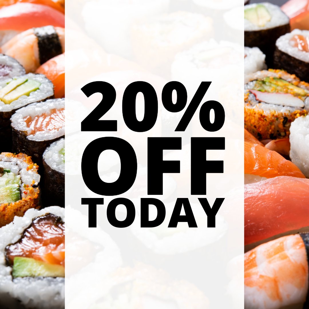 SoHoSushi's tweet photo. 20% OFF YOUR ENTIRE CHECK TODAY!  Celebrate 20 Years with us 🥰

#sushi #explorepage #followme #new #discount #edamame #sohosushi #tampabay #tampa #happyhour #appetizers #asianfood #lunch #dinner #savings #20percentoff #anniversary #specials https://t.co/qAKQgq2akv