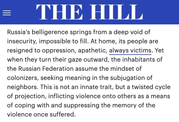 <a href="/Biz_Ukraine_Mag/">Business Ukraine mag</a> <a href="/suny_nick/">Nick Sunny</a> The root cause of russia’s war is russia’s choice to wage it.
The root cause of russia’s choices is russian culture.
And that culture is rooted in russian imperialism — built on theft and the erasure of the identities of peoples Muscovy colonized, or is still trying to.
