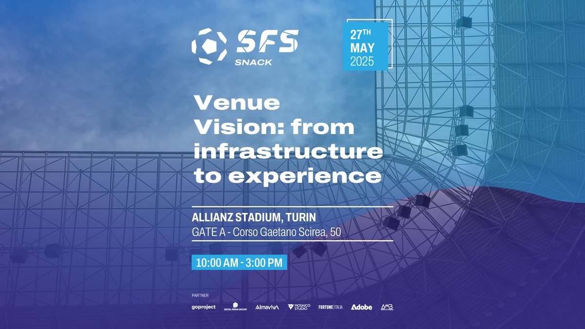 "𝐕𝐞𝐧𝐮𝐞 𝐕𝐢𝐬𝐢𝐨𝐧: 𝐟𝐫𝐨𝐦 𝐢𝐧𝐟𝐫𝐚𝐬𝐭𝐫𝐮𝐜𝐭𝐮𝐫𝐞 𝐭𝐨 𝐞𝐱𝐩𝐞𝐫𝐢𝐞𝐧𝐜𝐞"

🎙️Line-up is here
📍#May27 
🏟️Allianz Stadium
🔗 Free registration socialfootballsummit.com/en/sfs-snack/t…

#SFS #VenueVision #SmartArenas #SportsInnovation #FanExperience #Networking #SportsBusiness