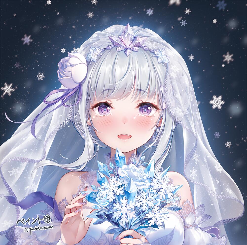 氷の花束❄️サークル直販特典の両面印刷アクリル色紙用イラストです。エミリア抱き枕カバーの予約受付終了までに完成できてよかったです～kyounetsu.blog.2nt.com/blog-entry-257…　#エミリア　#リゼロ