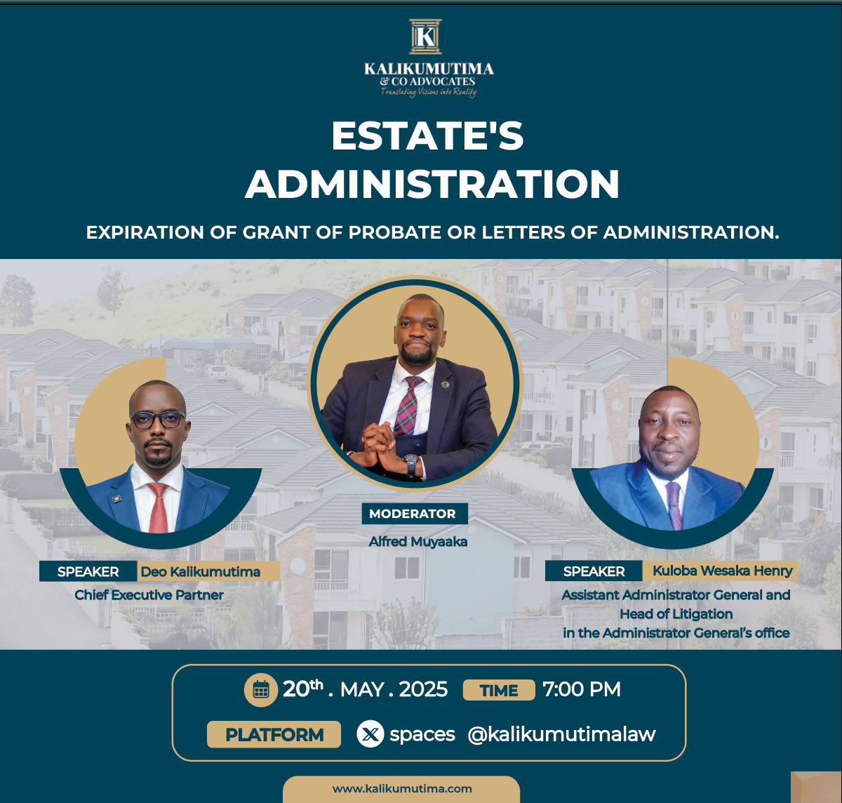 Due to unforeseen circumstances, Mr. Ali Bogere will unfortunately, not be able to join us. However, we are delighted to announce that Mr. Kuloba Wesaka Henry, Assistant Administrator General&amp;Head of Litigation at the Administrator General’s Office, will be with us.