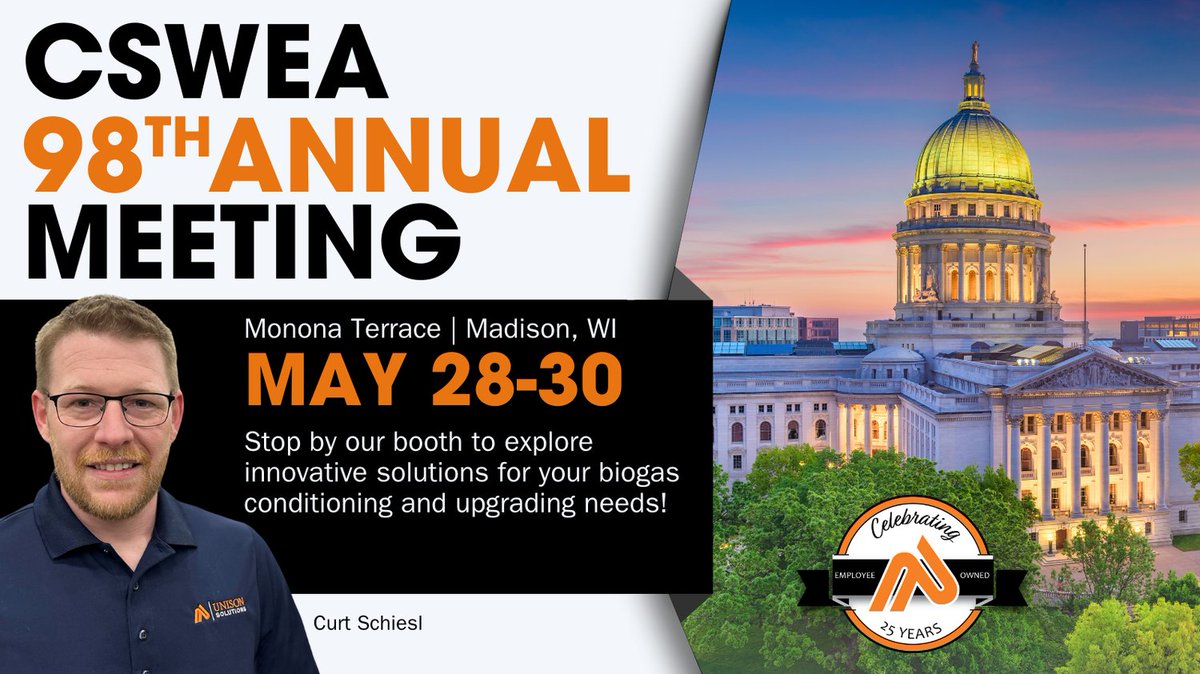 Visit Curt in Madison to discuss your biogas conditioning and upgrading needs—gain expert insights and solutions tailored to your project.

#BenefitsOfBiogas, #Biogas, #BiogasUpgrading,
#CSWEA2025