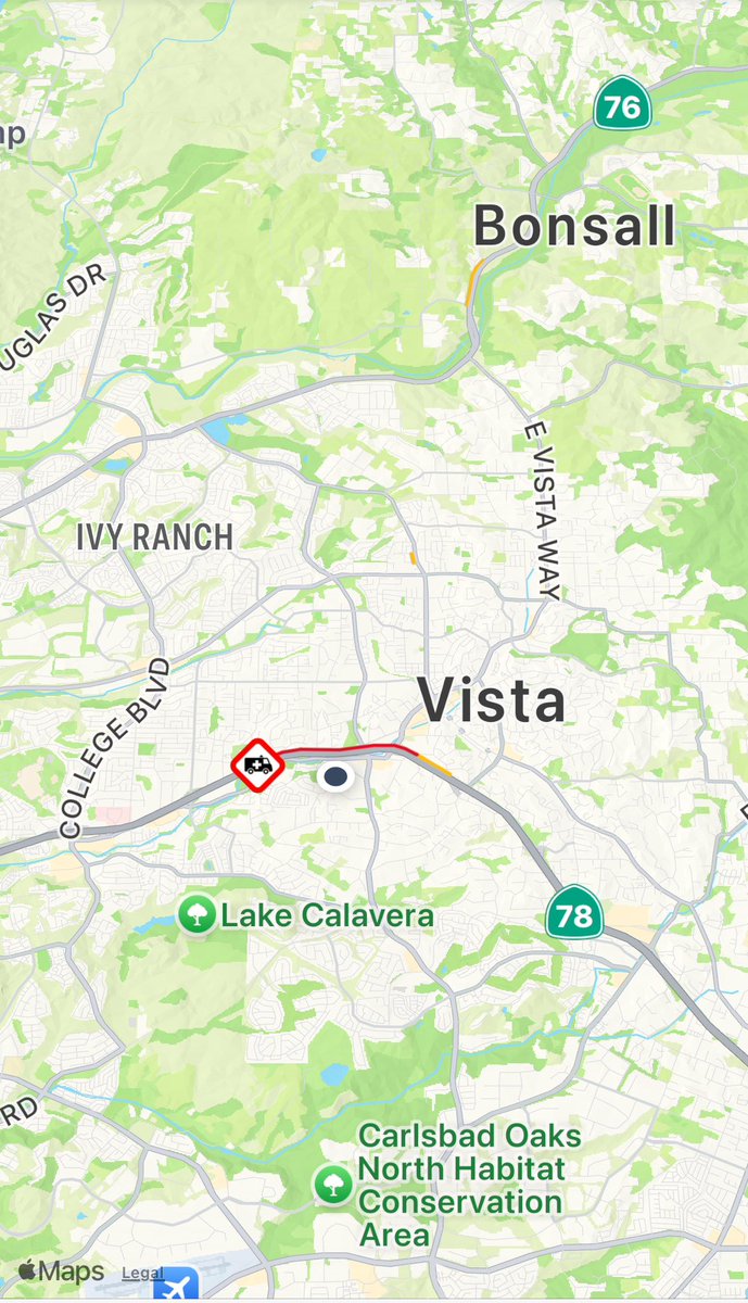CHP_Oceanside's tweet photo. ** Traffic Advisory**
Expect delays on SR 78 w/b, west of Vista Village, in
Vista. CHP Officers are on the scene of a rollover vehicle crash, which is partially blocking the right lane. Please use caution and expect delays in the area. #TrafficAlert #CHP #CommuteTraffic @CHP_HQ https://t.co/UB3Kdf6kbS
