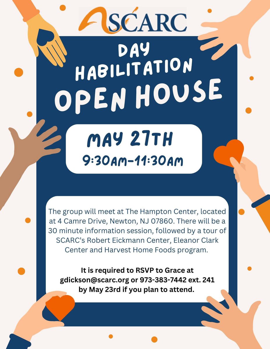 SCARC Foundation (@scarcfoundation) on Twitter photo Join us for our Day Habilitation Open House on May 27th! Please RSVP to Grace Dickson at gdickson@scarc.org by May 23rd if you are planning to attend Join us for our Day Habilitation Open House on May 27th! Please RSVP to Grace Dickson at gdickson@scarc.org by May 23rd if you are planning to attend