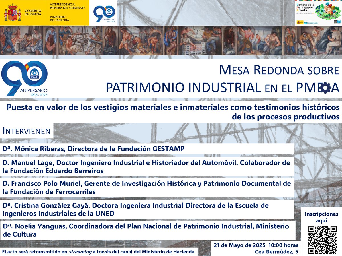 Instituto del Patrimonio Cultural de España (@ipcepatrimonio) on Twitter photo Mañana se celebra una mesa redonda sobre Patrimonio Industrial donde se pondrán en valor los vestigios materiales e inmateriales como testimonios históricos de los procesos productivos.
📆21 MAY | 10:00h
🖥️ retransmisión en streaming a través del canal del <a href="/Haciendagob/">Ministerio de Hacienda</a> Mañana se celebra una mesa redonda sobre Patrimonio Industrial donde se pondrán en valor los vestigios materiales e inmateriales como testimonios históricos de los procesos productivos.
📆21 MAY | 10:00h
🖥️ retransmisión en streaming a través del canal del <a href="/Haciendagob/">Ministerio de Hacienda</a>