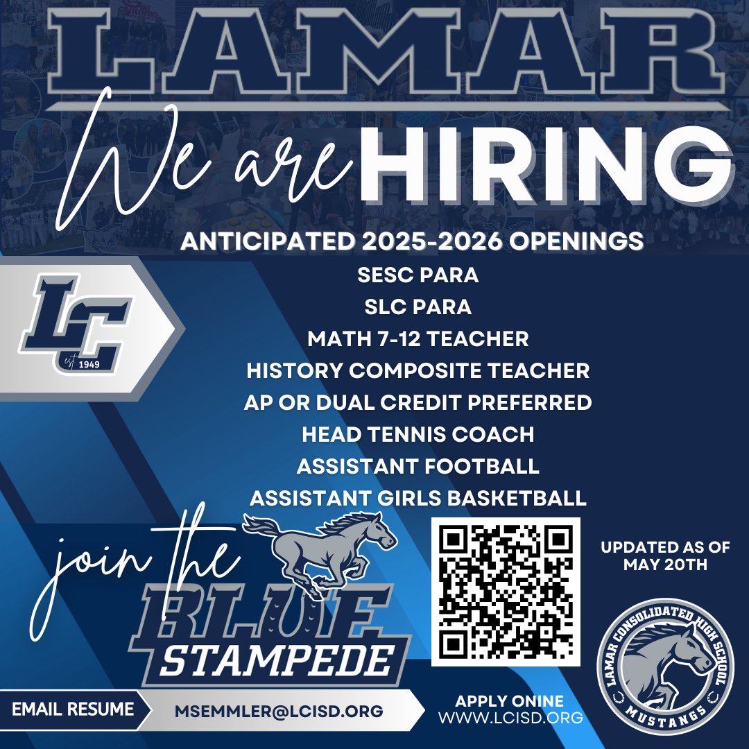 If you are a teacher or paraprofessional looking to come work at a great school, please contact me directly using the e-mail address in the graphic.