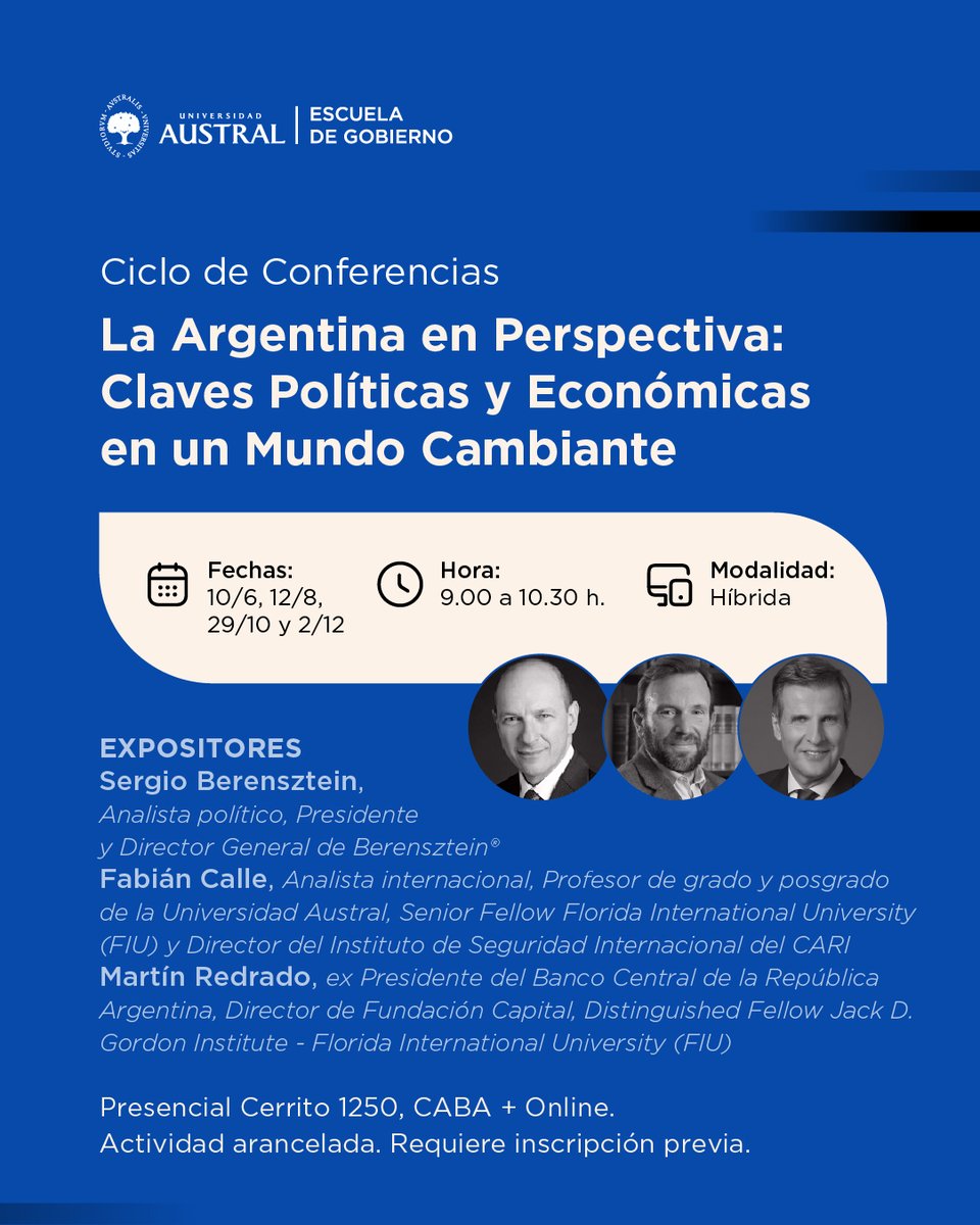 🌐🇦🇷 ¿Cómo se proyecta la Argentina en el nuevo escenario  global? ¿Cómo se toman las decisiones estratégicas en contextos cambiantes?

Sumate al nuevo ciclo de conferencias: "La Argentina en perspectiva: claves políticas y económicas en un mundo cambiante"