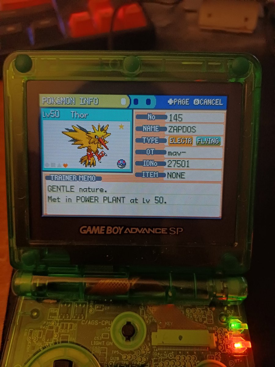 FireRed Shiny Zapdos finally found and caught after 2 months! Not sure what to go for next but we shall see! #shinypokemon