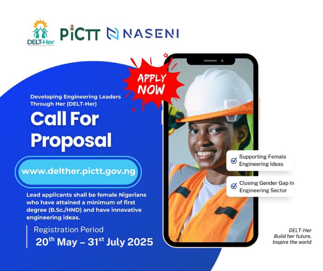 Maritemise_AD's tweet photo. The @NASENIHQ DELT-Her 2.0 portal is now officially opened for proposal submissions.
Apply Now at >>> https://t.co/PEspxjBWsy
#DELTHer2
#WomenInSTEM
#EngineeringHerFuture
@KSHalilu https://t.co/o6yOHaB1wo