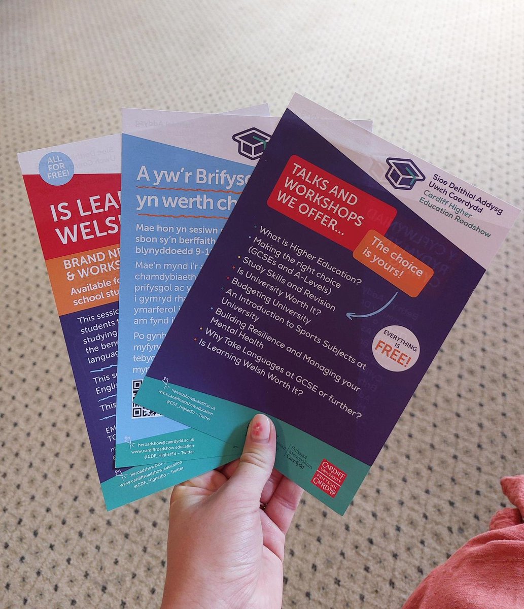 Cardiff HE Roadshow (@cdf_highered) on Twitter photo Have you received your bi-lingual pack? Packs have been sent to all Heads of Years 9, 10 & 11 so please check your post!
Ydych chi wedi derbyn eich pecyn dwyieithog? Mae pecynnau wedi'u hanfon i'r holl benaethiaid Blwyddyn 9, 10 a 11 felly gwnewch yn siŵr i wirio eich post! Have you received your bi-lingual pack? Packs have been sent to all Heads of Years 9, 10 & 11 so please check your post!
Ydych chi wedi derbyn eich pecyn dwyieithog? Mae pecynnau wedi'u hanfon i'r holl benaethiaid Blwyddyn 9, 10 a 11 felly gwnewch yn siŵr i wirio eich post!