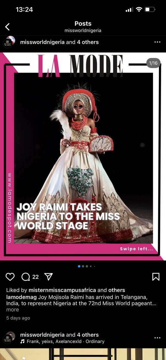 missworldng's tweet image. Joy Mojisola Raimi has arrived in Telangana, India, to represent Nigeria at the 72nd Miss World pageant.

Who else is rooting for her?
Swipe to get a glimpse into her journey so far.

Visit 👉 lamodespot.com

#viral #lamodemagazine #lamodespot
#MissWorld #riyadh #MWN2025
