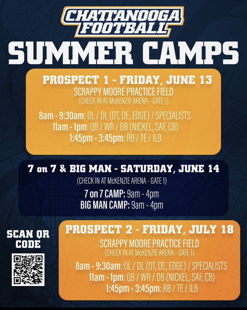 Less than a month from our first camp of the summer. Excited to coach and evaluate some talent in the Scenic City!

…attanoogafootballcamps.totalcamps.com/About%20Us