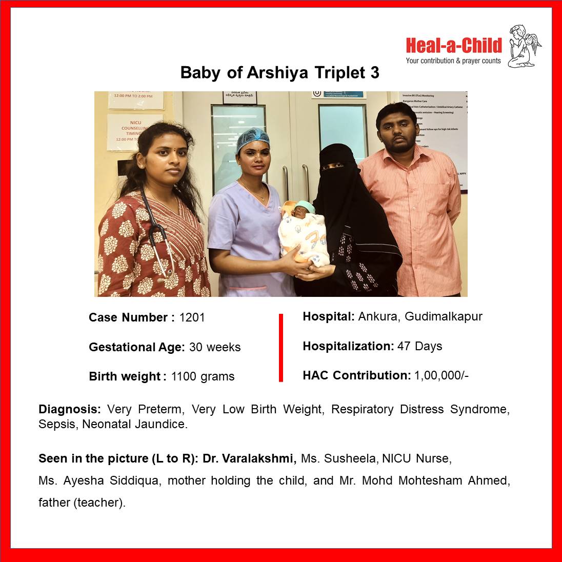 Baby of Arshiya Triplet 3 #discharged after 47 days of care fro <a href="/ankurahospitals/">Ankura Hospitals</a>