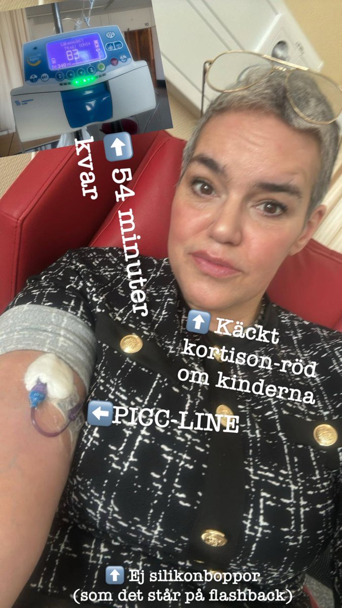 Om 54 minuter… 

Tittar tålmodigt på cellgiftsmaskinen som sakta puttar in min sista omgång intravenös cytostatika. Om två veckor äter jag upp sista dosen i tablettform.  

Ett halvår har gått sedan kirurgerna la 12 timmar på att städa bort tumörer, metastaser och 6-7 av mina