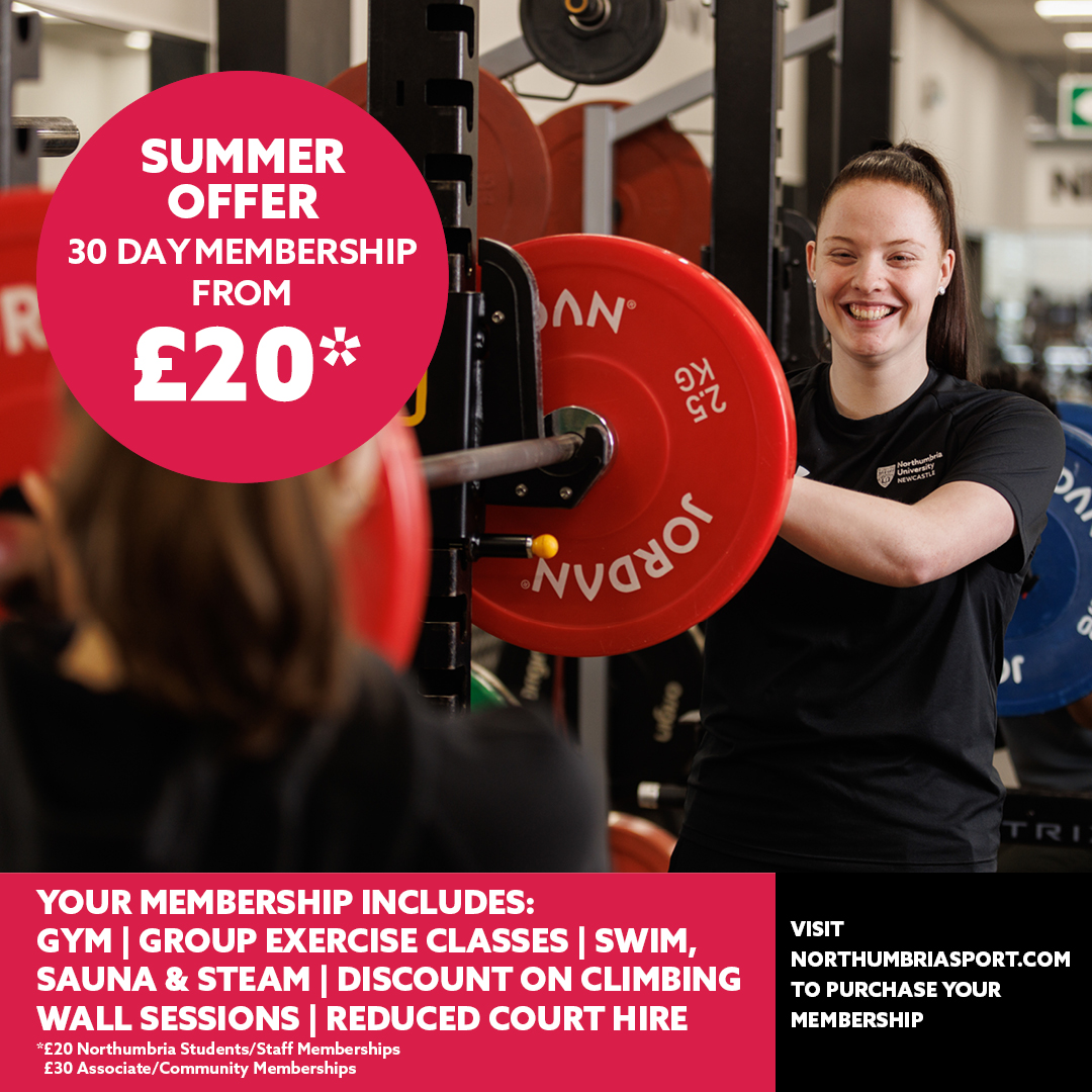 ☀️ SUMMER FITNESS OFFER ☀️

Starting from £20 for Northumbria Staff &amp; Students, we are offering 30 day memberships, includes access to the gym, group exercise classes, swim, sauna, steam and much more! 

Purchase your membership using link in our bio or 👇
bit.ly/3YOC2ft