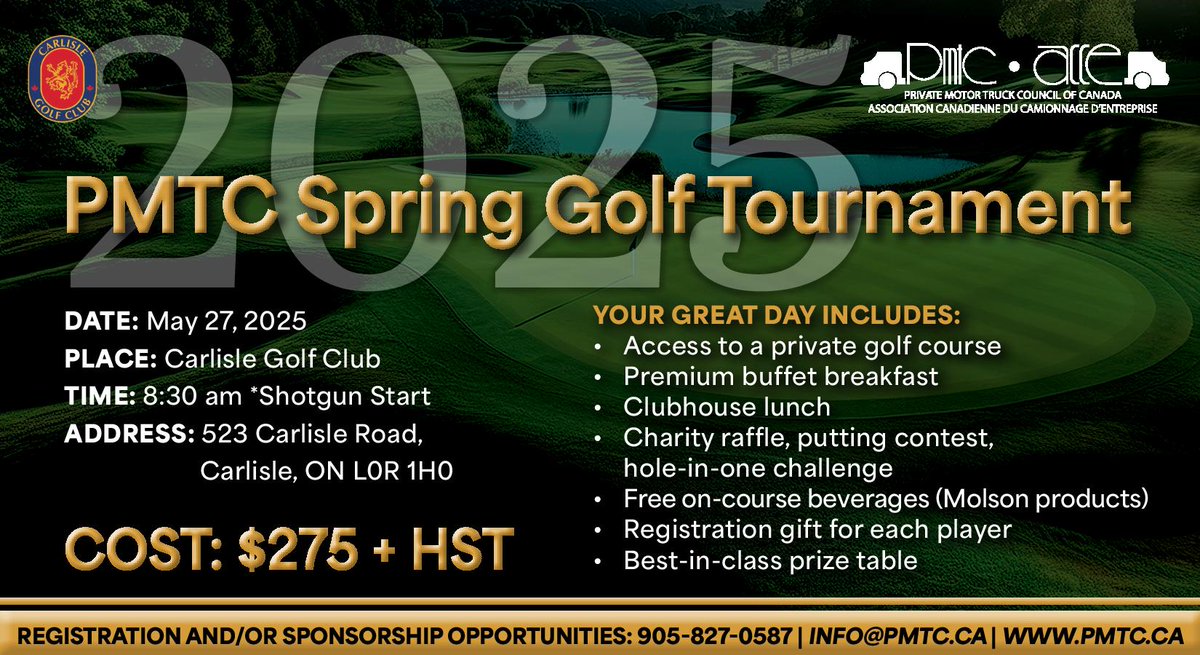 PMTC (@privatefleets) on Twitter photo Our Spring Golf Tournament is next week and there's only 3 days left to register! Register today & prepare your A-game for one of the best tournaments of the year, which includes breakfast/lunch, free on-course beverages (thanks <a href="/MolsonCoors/">Molson Coors Beverage Company</a>) & more: tinyurl.com/35e4xyvk Our Spring Golf Tournament is next week and there's only 3 days left to register! Register today & prepare your A-game for one of the best tournaments of the year, which includes breakfast/lunch, free on-course beverages (thanks <a href="/MolsonCoors/">Molson Coors Beverage Company</a>) & more: tinyurl.com/35e4xyvk