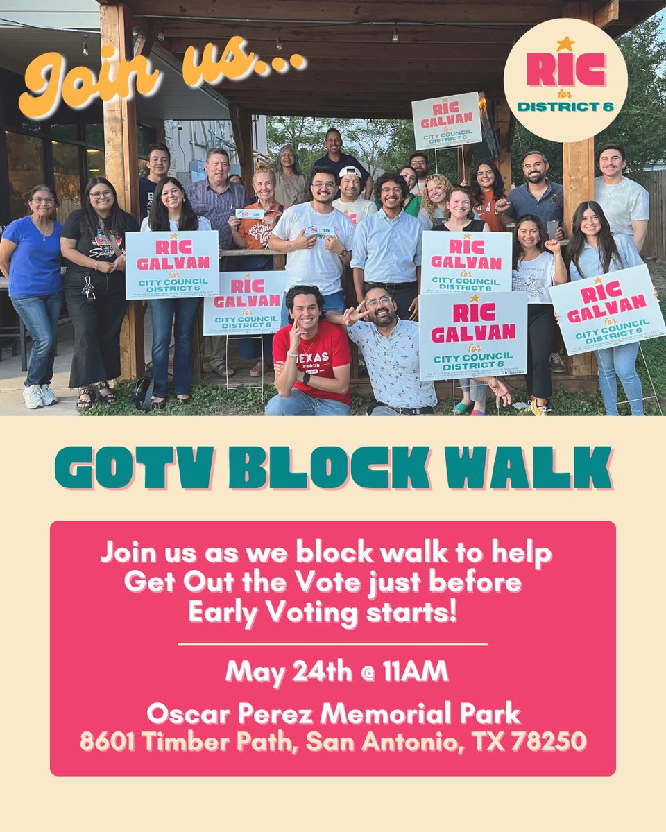 Join us as we kick off GOTV this weekend! Early Voting begins May 27th and we want you to join us in getting the word out to voters across District 6. Hope to see y’all out there! 🌟
