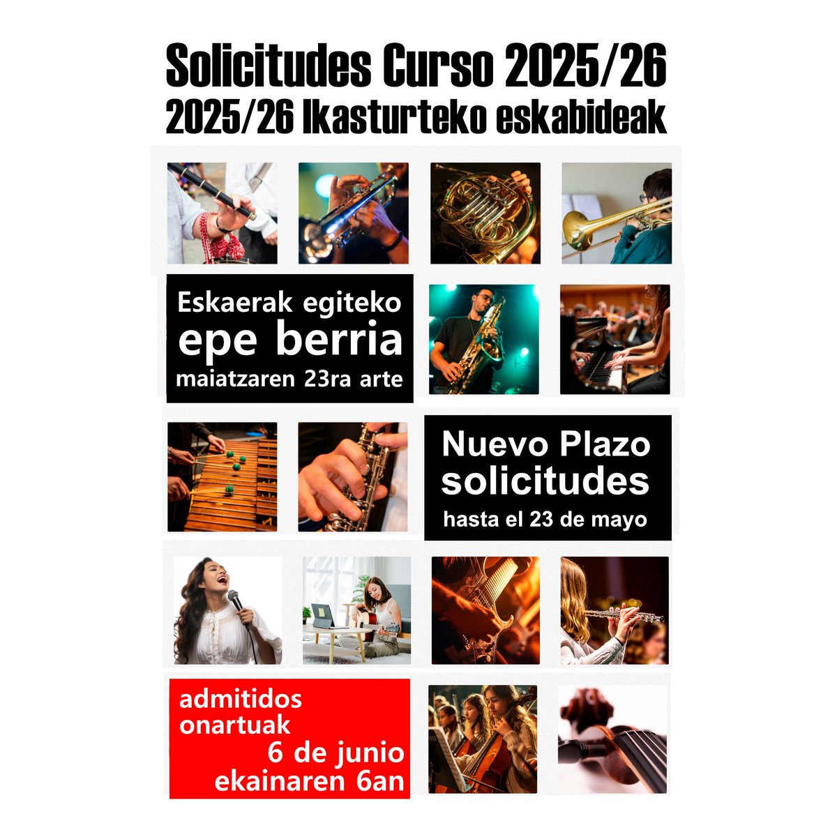 📣  2025/26 ikasturtera begira eskaerak egiteko epe berria 👉 maiatzaren 23ra arte.

📣 Nuevo plazo de solicitudes para el curso 2025/26 👉 hasta el 23 de mayo.

ℹ️ bilbaomusika.eus

#BilbaoMusika #BilbaoMusikaEskola