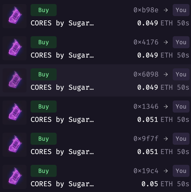 NFTLove_eth's tweet photo. You guys are giving away Cores?!

Then don't mind me sweeping some

@visitsugartown https://t.co/1RGYLoRON8