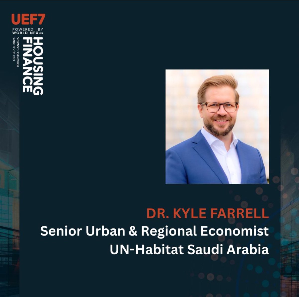 We are pleased to introduce Dr. Kyle Farrell, a member of the Steering Committee for the 7th Urban Economy Forum (#UEF7), taking place on October 6–8, 2025, in Toronto, Canada. This year’s theme is focused on housing finance.  

#sustainabledevelopment #urbanplanning #housing