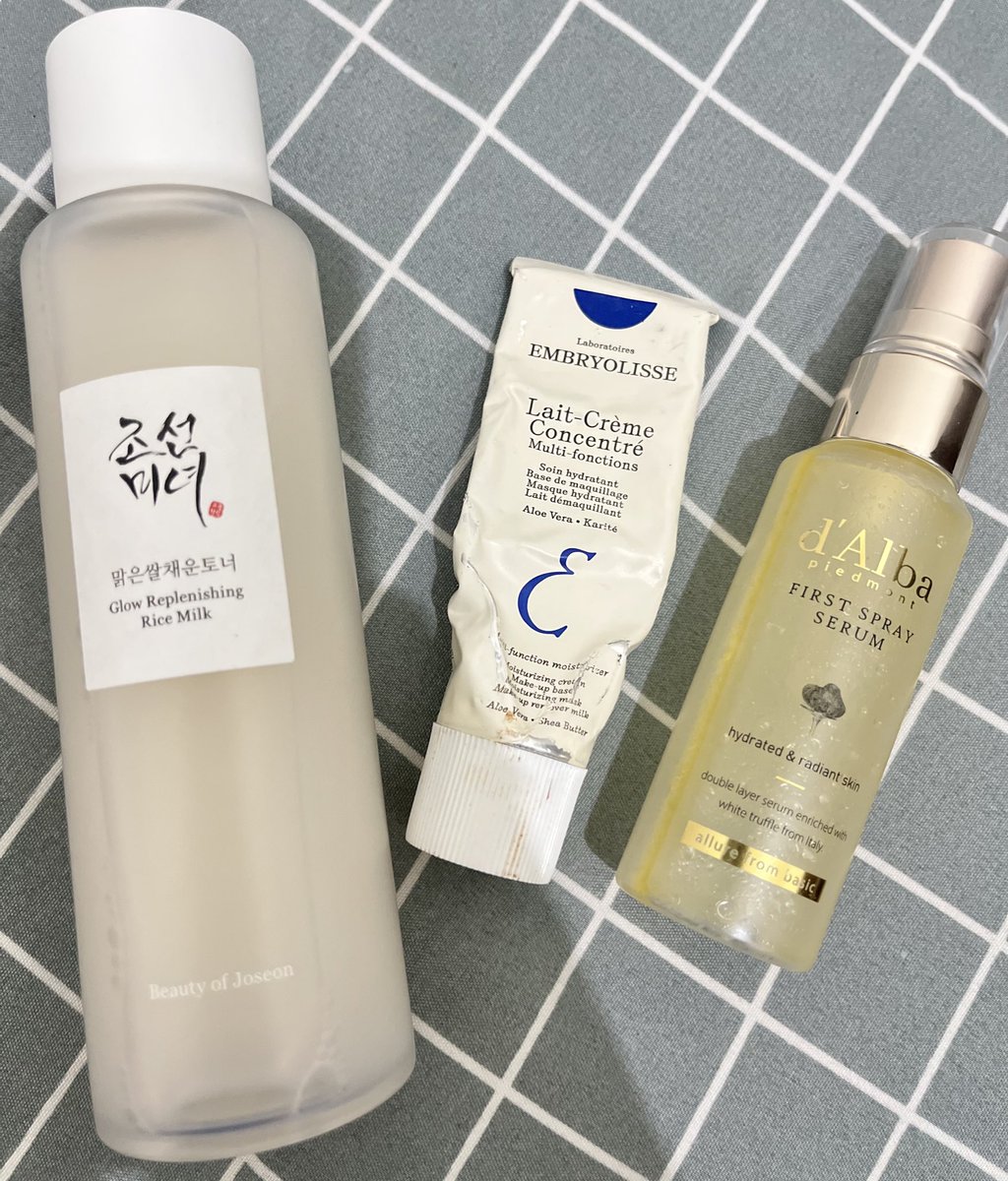 full0fhappiness's tweet photo. BOJ rice milk toner; pori lebih samar, oil control. Combo Embryolisse + d’Alba hikin makeup nempel dan flawless. Best repurchase since 2024🤏🏻 https://t.co/mdPoWpCjQ4
